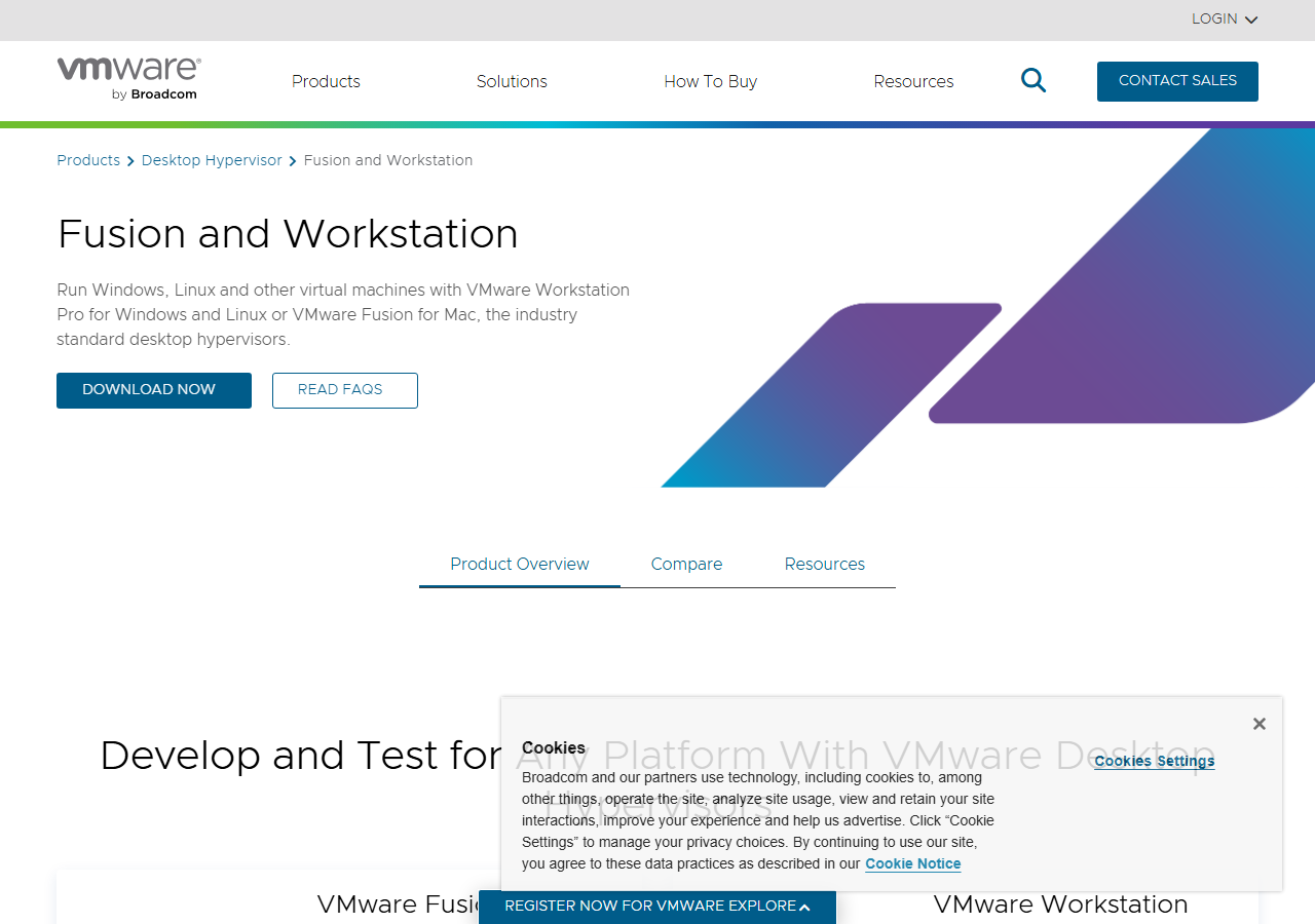 VMware Workstation 공식 페이지 화면